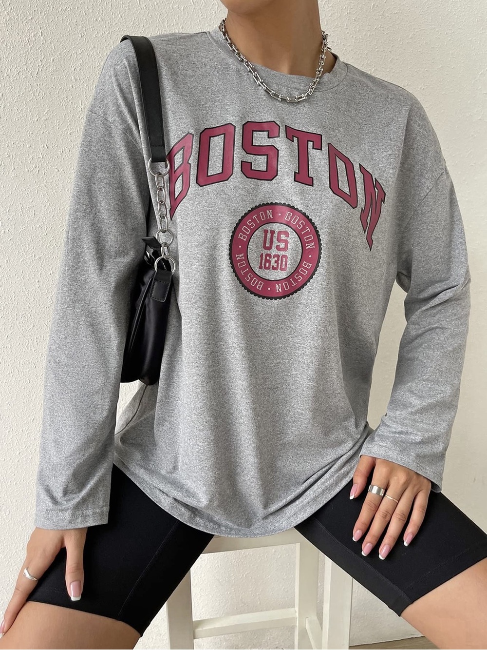 Heather Gray Boston Athletic Graphic Long Sleeve Tee Medium